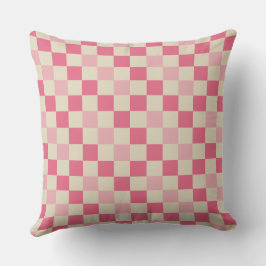 Roze en Beige Gingham Check Patroon Kussen
