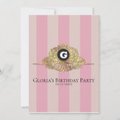 Roze en beige Gold Monogram Elegant Invitation Kaart (Voorkant)