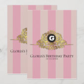 Roze en beige Gold Monogram Elegant Invitation Kaart (Voorkant / Achterkant)