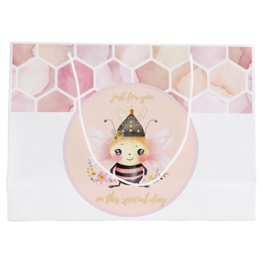 Roze en Beige Honeycomb Pattern Waterverf Groot Cadeauzakje (Achterkant)