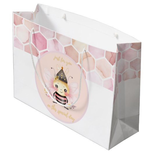 Roze en Beige Honeycomb Pattern Waterverf Groot Cadeauzakje (Achterkant Gekanteld)