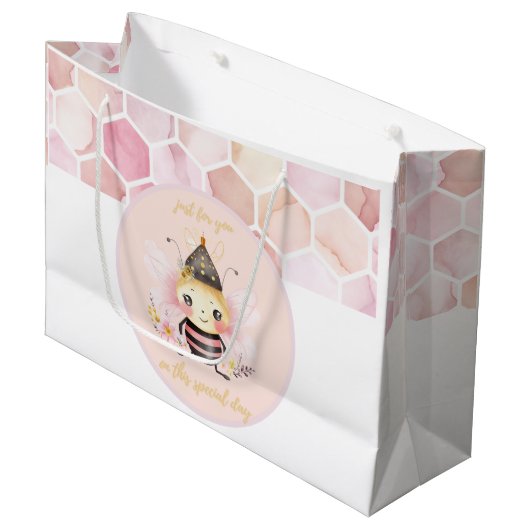 Roze en Beige Honeycomb Pattern Waterverf Groot Cadeauzakje (Voorkant Gekanteld)
