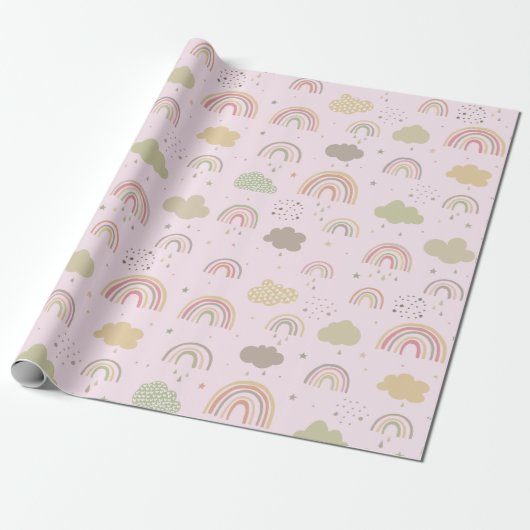 Roze en Beige regenboogpatroon Cadeaupapier (Uitgerold)