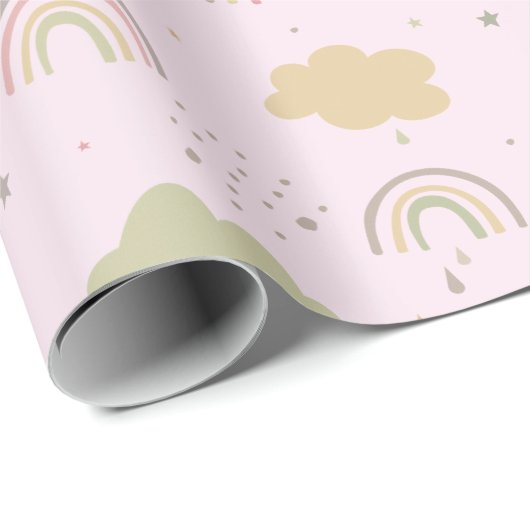 Roze en Beige regenboogpatroon Cadeaupapier (Rol Hoek)