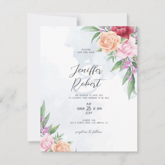 Roze en beige rozen lijst bedankkaart (Voorkant)