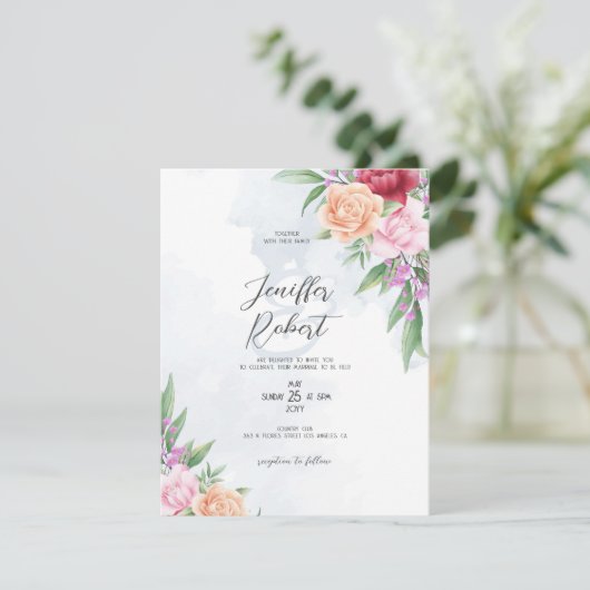 Roze en beige rozen lijst bedankkaart (Staand voorkant)