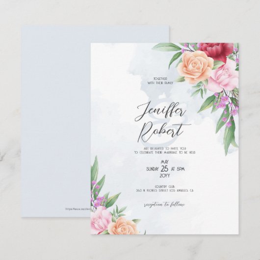 Roze en beige rozen lijst bedankkaart (Voorkant / Achterkant)