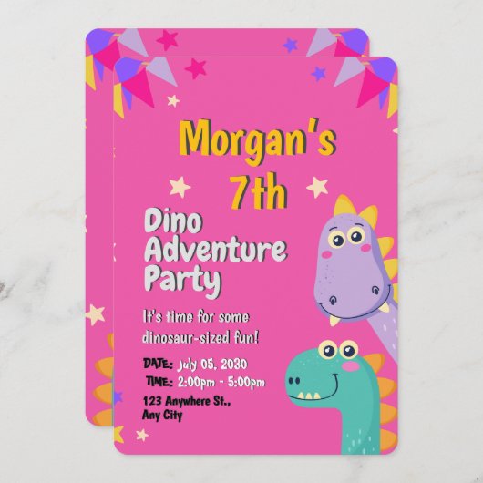 Roze en beige speelse Schattigee dinosaurussen Kin Kaart (Voorkant / Achterkant)