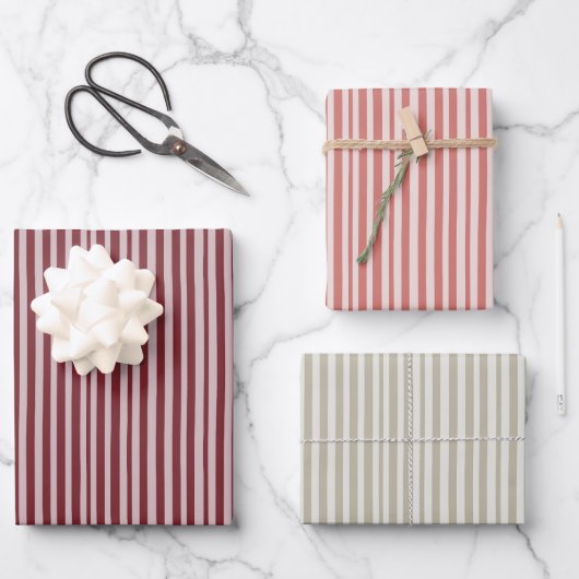 Roze en Beige Stipes Christmas Wrapping Paper (Voorkant)