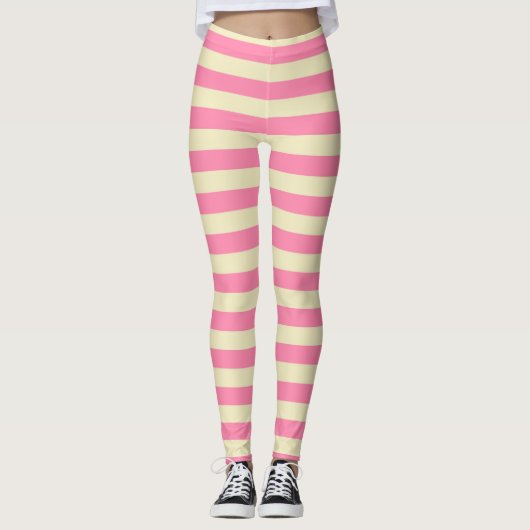 Roze en beige strepen leggings (Voorkant)