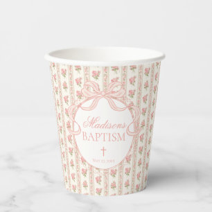 Roze en beige vintage fancy bloemendoop papieren bekers