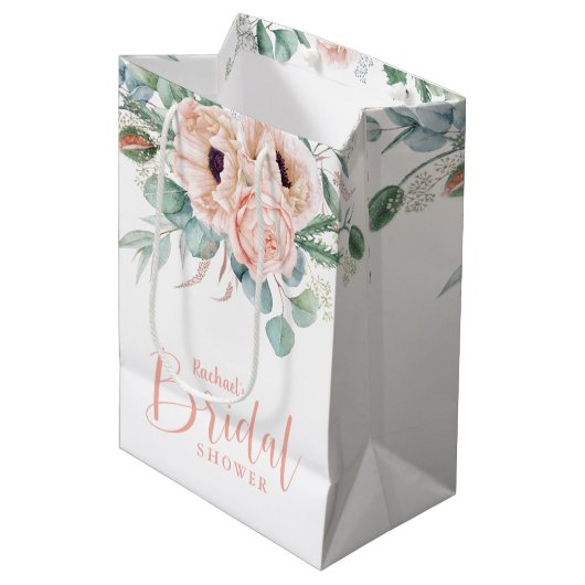 Roze en beige waterverf bloem Bruidscadeau Medium Cadeauzakje (Voorkant Gekanteld)