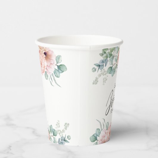 Roze en beige waterverf bloem bruiloftsborrel papieren bekers (Rechts)