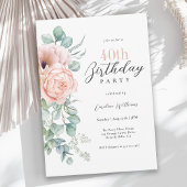 Roze en Beige Waterverf Floral 40th Birthday Kaart