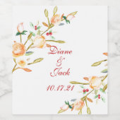 Roze en Bes Aquarel Stelen Bruiloft Wijn Etiket (Enkel label)