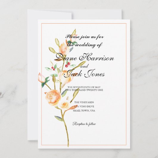 Roze en bes aquarel stelen kaart (Voorkant)