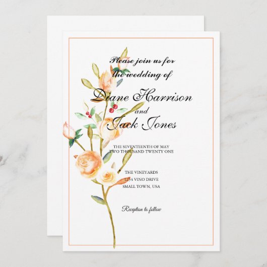 Roze en bes aquarel stelen kaart (Voorkant / Achterkant)