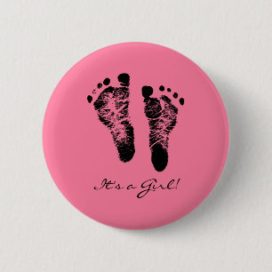 Roze en Black Cute Baby Voetafdrukken zijn een mei Ronde Button 5,7 Cm