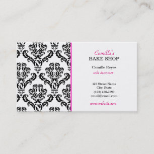  Roze en Black Damask Bakery Visitekaartje