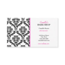  Roze en Black Damask Bakery Visitekaartje