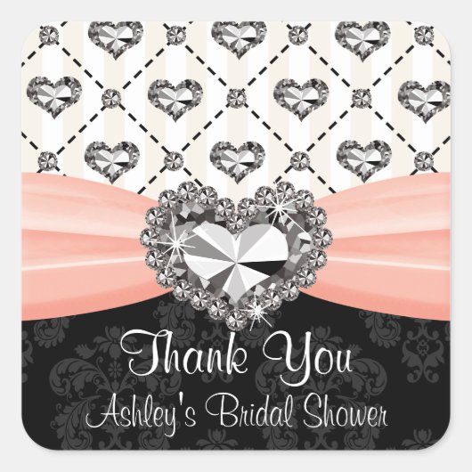 Roze en Black Diamond Heart Hartelijk dank Vierkante Sticker (Voorkant)