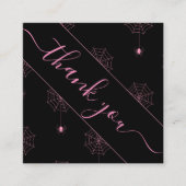 Roze en Black Spooky Spider Web Halloween Dank je Vierkante Visitekaartje (Voorkant)