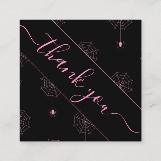 Roze en Black Spooky Spider Web Halloween Dank je Vierkante Visitekaartje (Voorkant)