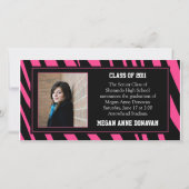 Roze en Black Zebra Photo Afstuderen Invitation (Voorkant)