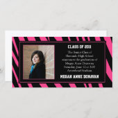 Roze en Black Zebra Photo Afstuderen Invitation (Voorkant / Achterkant)