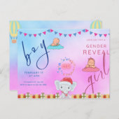 Roze en blauw Abstract Geslacht onthullen Uitnodig Uitnodiging Briefkaart (Voorkant / Achterkant)