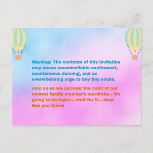 Roze en blauw Abstract Geslacht onthullen Uitnodig Uitnodiging Briefkaart (Achterkant)