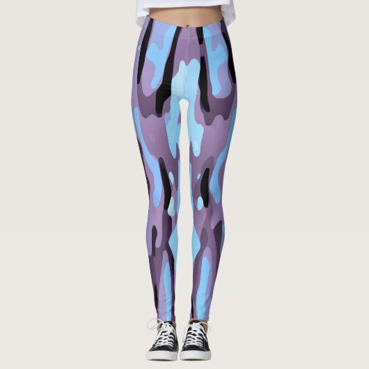 Roze en blauw Abstract patroon Leggings (Voorkant)