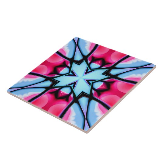 roze en blauw abstract tegeltje (Zijkant)