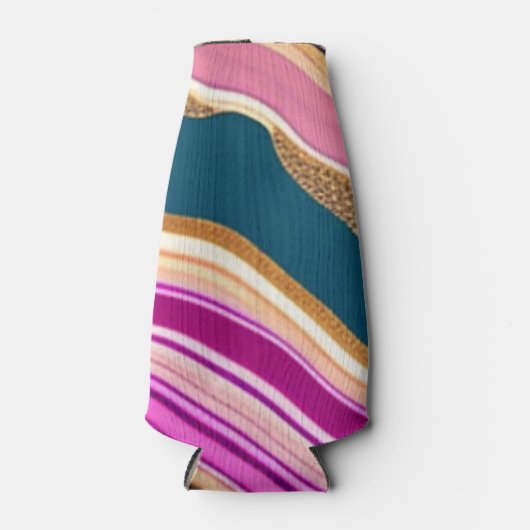 Roze en blauw agatpatroon flesjeskoeler (Voorkant)