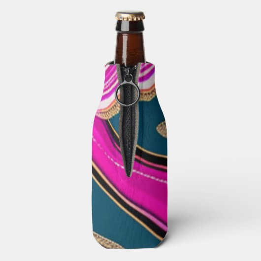 Roze en blauw agatpatroon flesjeskoeler (Fles Achterkant)