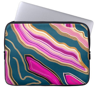 Roze en blauw agatpatroon laptop sleeve