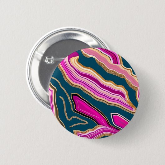 Roze en blauw agatpatroon ronde button 5,7 cm (Voorkant /achterkant)