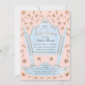 Roze en Blauw Antiek Baby shower Kaart (Voorkant)