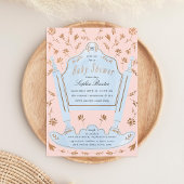 Roze en Blauw Antiek Baby shower Kaart