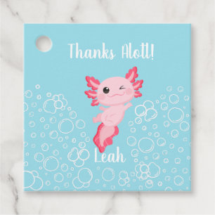 Roze en Blauw Axolotl Verjaardag Gift label