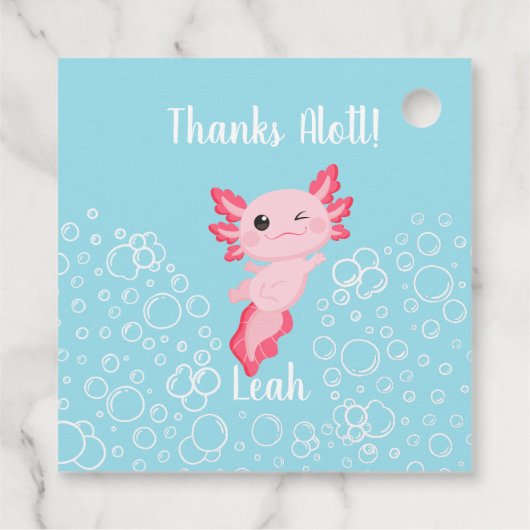 Roze en Blauw Axolotl Verjaardag Gift label (Achterkant)