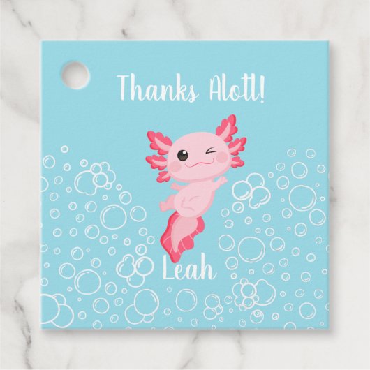 Roze en Blauw Axolotl Verjaardag Gift label (Voorkant)