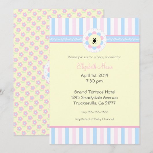 Roze en blauw Baby shower- Kaart (Voorkant / Achterkant)