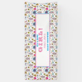 Roze en blauw Baby shower met kerstpatronen Spandoek (Verticaal)