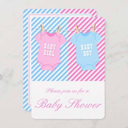 Roze en blauw Baby shower Nodig Twins opt 1 Kaart (Voorkant / Achterkant)