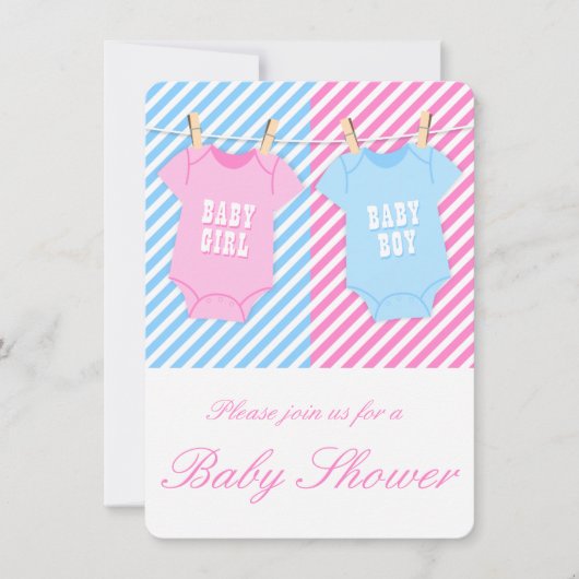 Roze en blauw Baby shower Nodig Twins opt 1 Kaart (Voorkant)