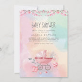 Roze en blauw baby speelgoed baby shower kaart (Voorkant)