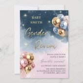 Roze en Blauw Ballon Baby Gender Reveal Party Kaart (Voorkant)