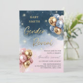 Roze en Blauw Ballon Baby Gender Reveal Party Kaart (Staand voorkant)