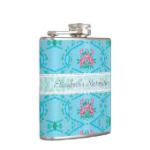  roze en blauw behangpapier met naam heupfles (Rechts)